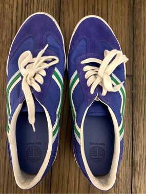 Tory Burch royal blue Sneakers with Green & White Stripes